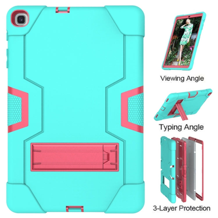 For Galaxy Tab A 10.1 (2019) T510 Contrast Color Silicone + PC Combination Case with Holder(Aqua + Rose Red) - Tab A 10.1 (2019) T510 / T515 by buy2fix | Online Shopping UK | buy2fix
