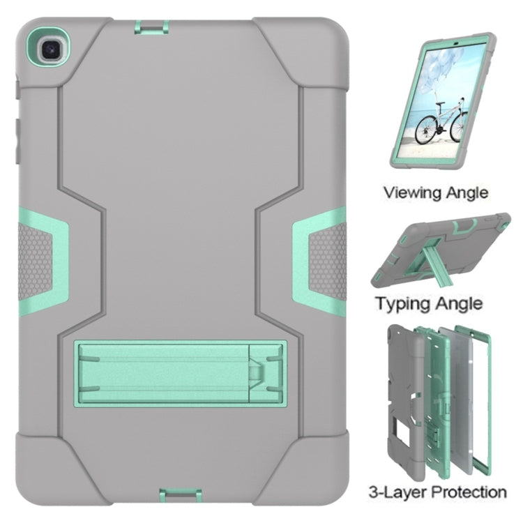 For Galaxy Tab A 10.1 (2019) T510 Contrast Color Silicone + PC Combination Case with Holder(Grey + Aqua) - Tab A 10.1 (2019) T510 / T515 by buy2fix | Online Shopping UK | buy2fix