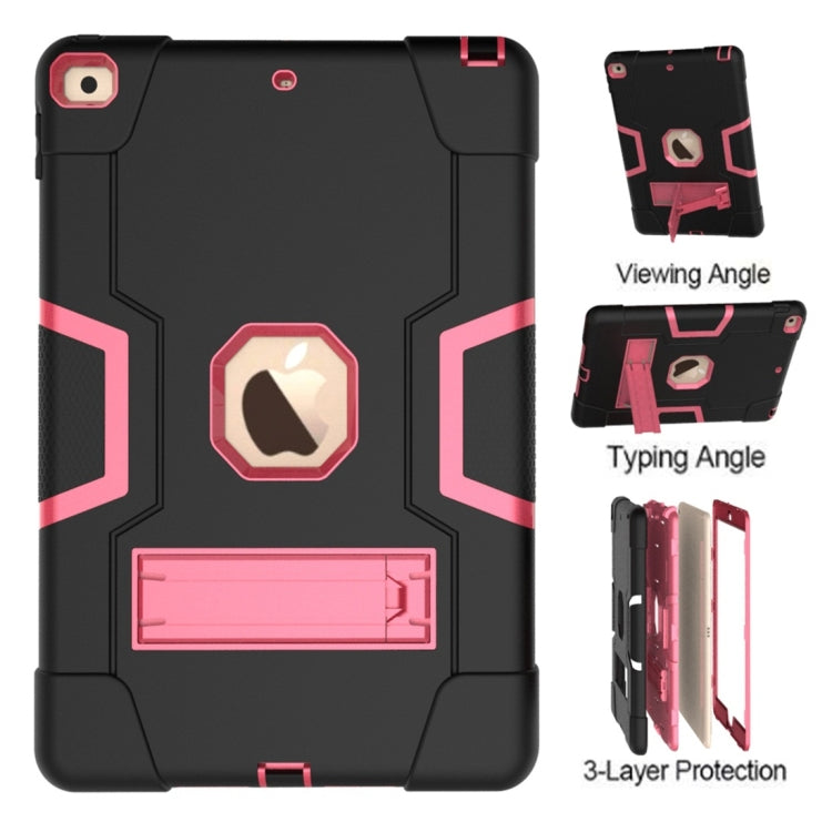 For iPad 10.2 Contrast Color Silicone + PC Combination Case with Holder(Black + Rose Red) - iPad 10.2 Cases by buy2fix | Online Shopping UK | buy2fix