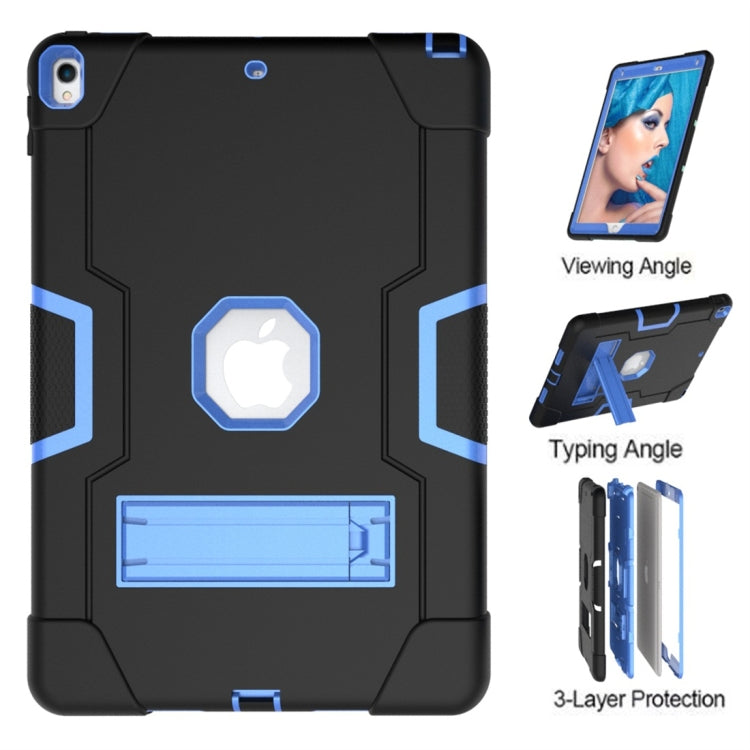 For iPad 10.5 Contrast Color Silicone + PC Combination Case with Holder(Black + Blue) - iPad Air (2019) Cases by buy2fix | Online Shopping UK | buy2fix