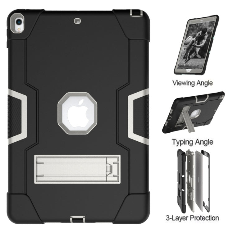 For iPad 10.5 Contrast Color Silicone + PC Combination Case with Holder(Black + Grey) - iPad Air (2019) Cases by buy2fix | Online Shopping UK | buy2fix