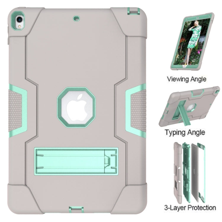 For iPad 10.5 Contrast Color Silicone + PC Combination Case with Holder(Grey + Aqua) - iPad Air (2019) Cases by buy2fix | Online Shopping UK | buy2fix