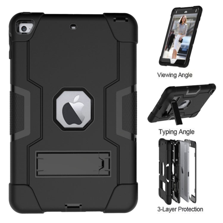 For iPad Mini 5 / 4 Contrast Color Silicone + PC Combination Case with Holder(Black) - iPad mini (2019) / mini 5 Cases by buy2fix | Online Shopping UK | buy2fix