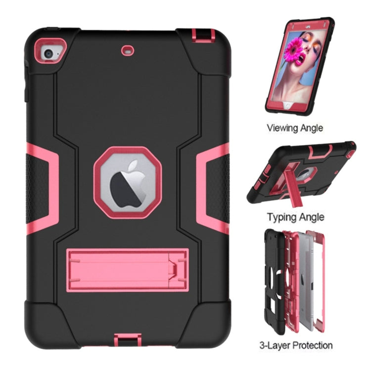 For iPad Mini 5 / 4 Contrast Color Silicone + PC Combination Case with Holder(Black + Rose Red) - iPad mini (2019) / mini 5 Cases by buy2fix | Online Shopping UK | buy2fix