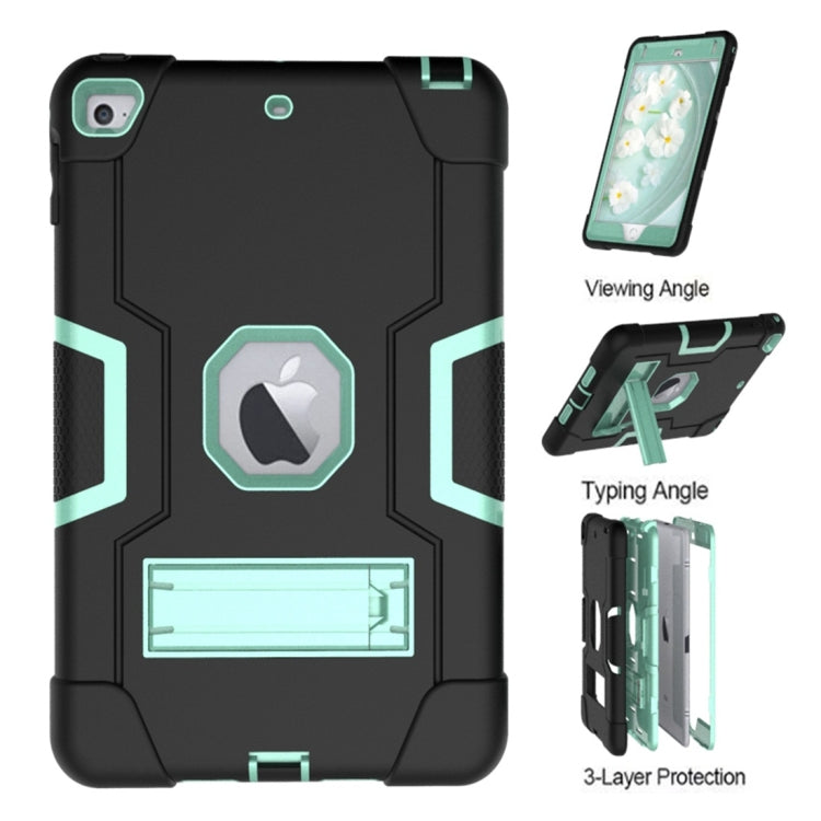 For iPad Mini 5 / 4 Contrast Color Silicone + PC Combination Case with Holder(Black + Aqua) - iPad mini (2019) / mini 5 Cases by buy2fix | Online Shopping UK | buy2fix