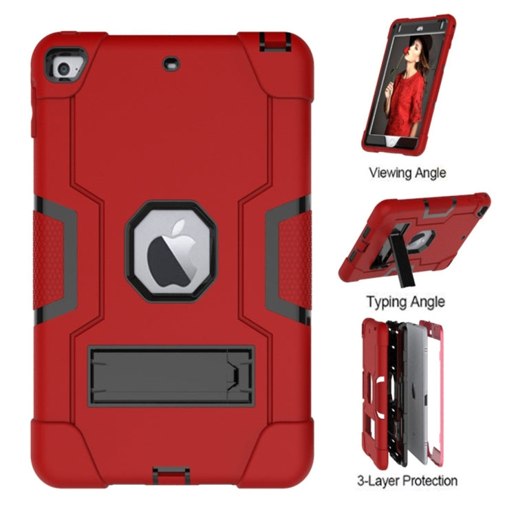 For iPad Mini 5 / 4 Contrast Color Silicone + PC Combination Case with Holder(Red + Black) - iPad mini (2019) / mini 5 Cases by buy2fix | Online Shopping UK | buy2fix