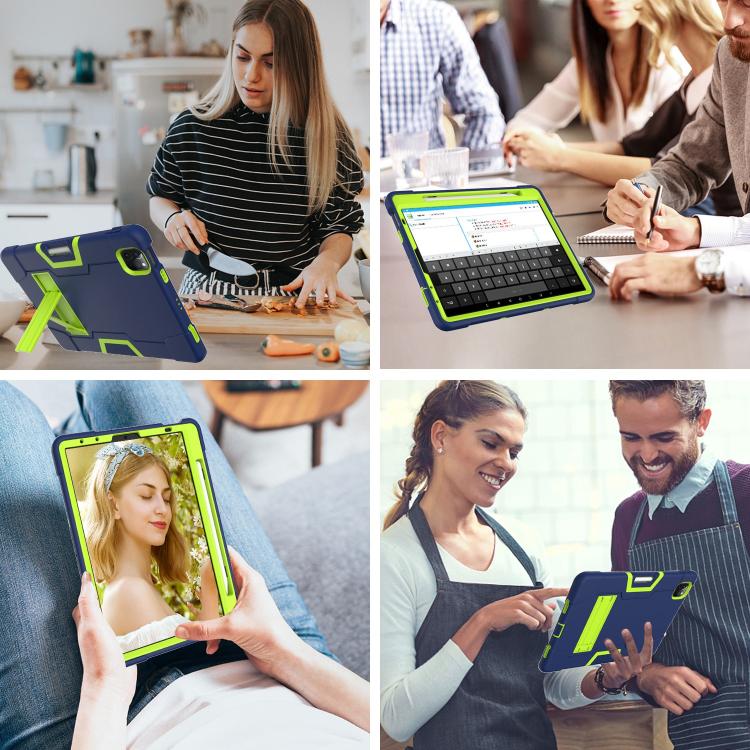 For iPad Pro 11 Contrast Color Silicone + PC Combination Case with Holder(Navy Blue +Olivine) - iPad Pro 11 (2018) Cases by buy2fix | Online Shopping UK | buy2fix