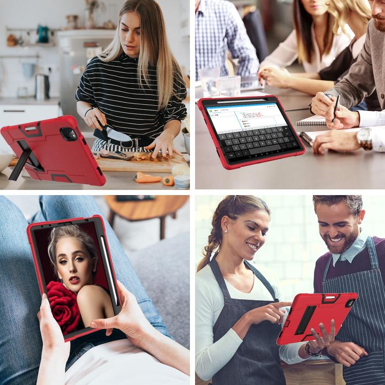 For iPad Pro 11 Contrast Color Silicone + PC Combination Case with Holder(Red + Black) - iPad Pro 11 (2018) Cases by buy2fix | Online Shopping UK | buy2fix