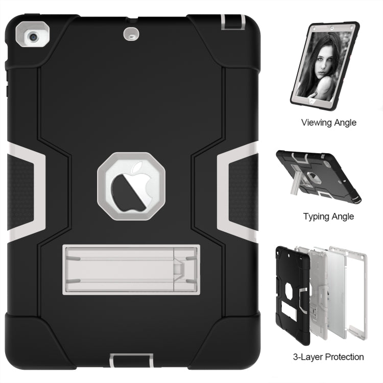 For iPad Air Contrast Color Silicone + PC Combination Case with Holder(Black + Grey) - iPad 9.7 (2018) & (2017) Cases by buy2fix | Online Shopping UK | buy2fix