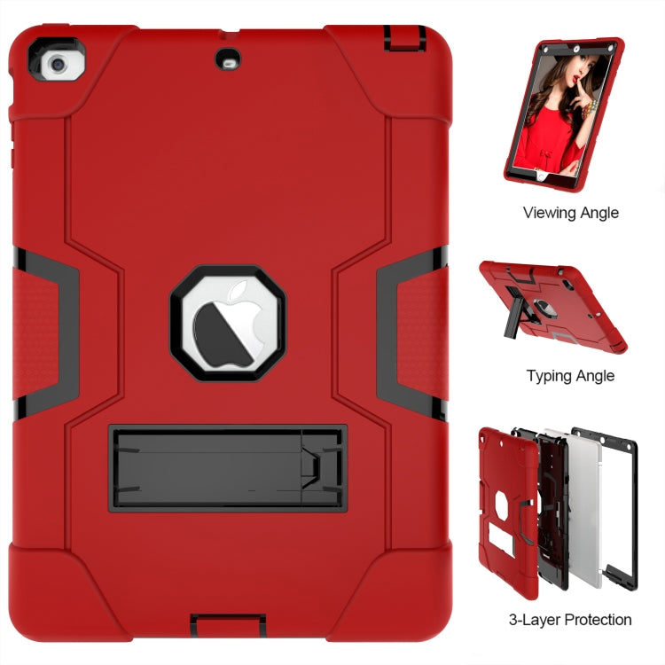 For iPad Air Contrast Color Silicone + PC Combination Case with Holder(Red + Black) - iPad 9.7 (2018) & (2017) Cases by buy2fix | Online Shopping UK | buy2fix