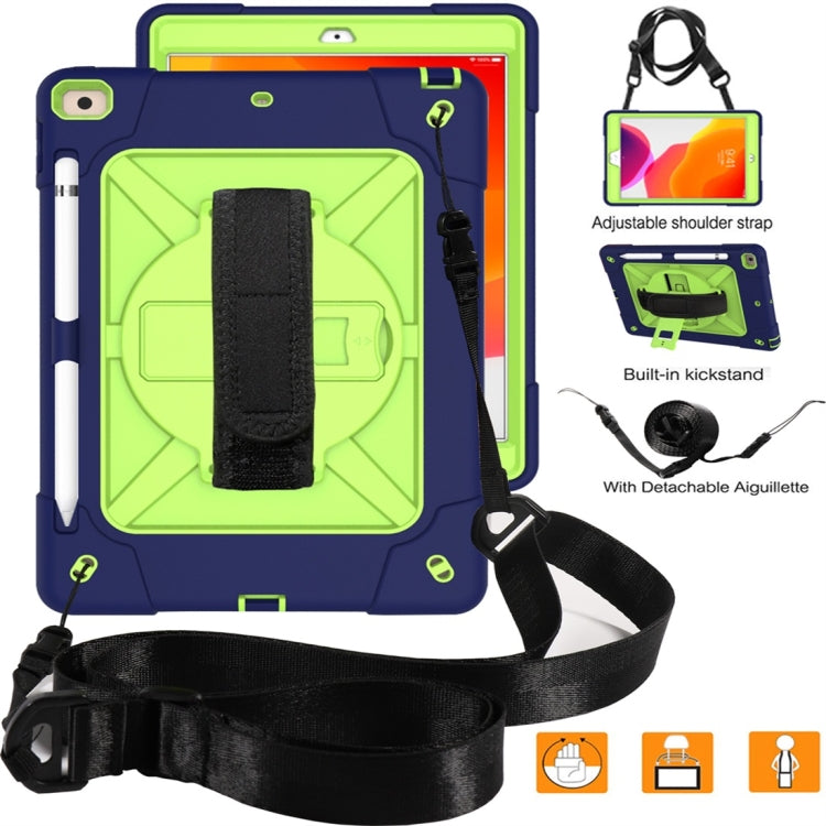 For iPad 10.2 Contrast Color Silicone + PC Combination Case with Holder(Navy Blue + Olivine) - iPad 10.2 Cases by buy2fix | Online Shopping UK | buy2fix