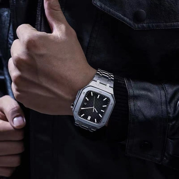 Integrated Oak Metal Watch Band + Watch Case For Apple Watch Series 9 / 8 / 7 45mm(Silver) by buy2fix