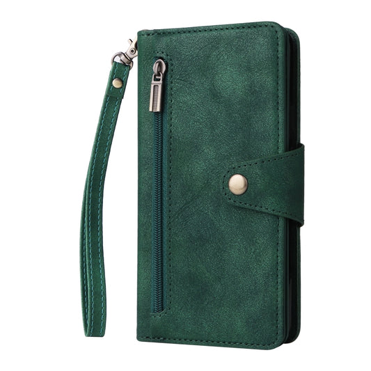 For Google Pixel 3A Rivet Buckle 9 Cards Three Fold Leather Phone Case(Green) by buy2fix