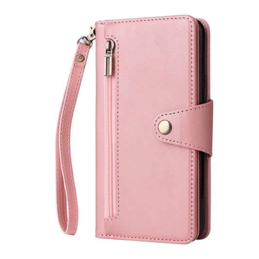 For Google Pixel 3A XL Rivet Buckle 9 Cards Three Fold Leather Phone Case(Rose Gold) by buy2fix