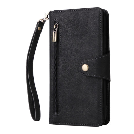 For Google Pixel 4 Rivet Buckle 9 Cards Three Fold Leather Phone Case(Black) by buy2fix