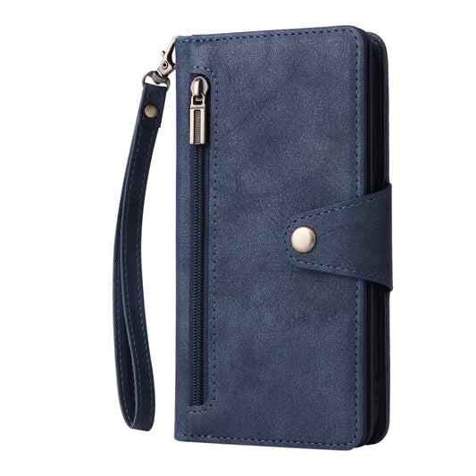 For Google Pixel 4 Rivet Buckle 9 Cards Three Fold Leather Phone Case(Blue) by buy2fix