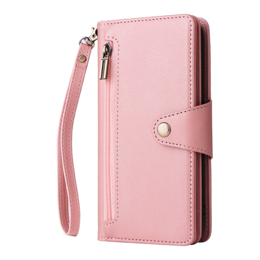 For Google Pixel 4 Rivet Buckle 9 Cards Three Fold Leather Phone Case(Rose Gold) by buy2fix