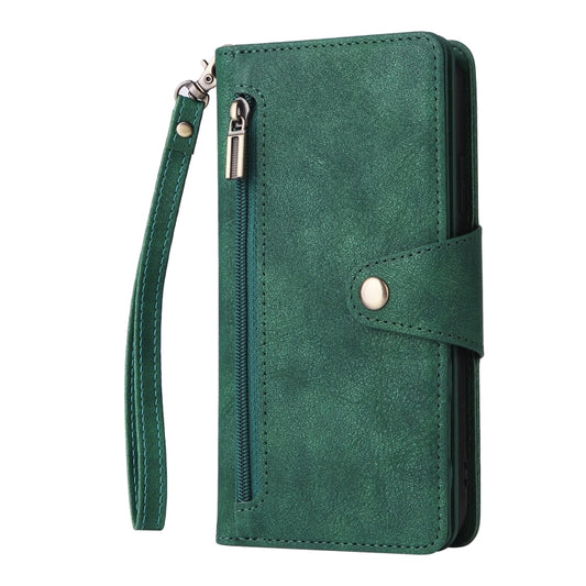 For Google Pixel 4 Rivet Buckle 9 Cards Three Fold Leather Phone Case(Green) by buy2fix