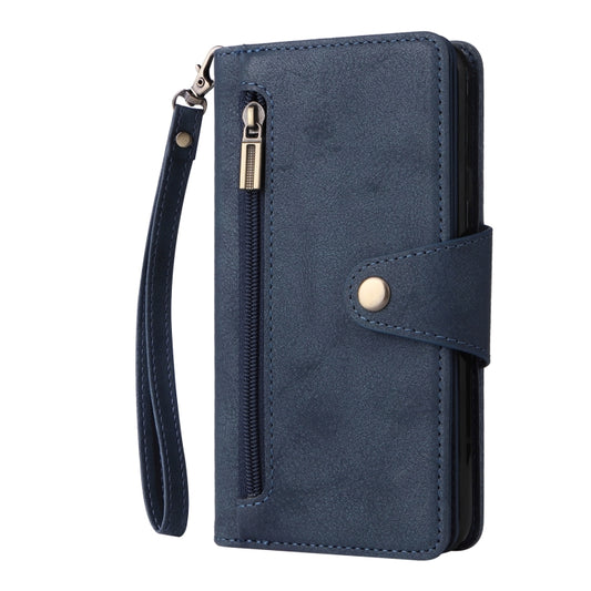 For Google Pixel 4A 4G Rivet Buckle 9 Cards Three Fold Leather Phone Case(Blue) by buy2fix