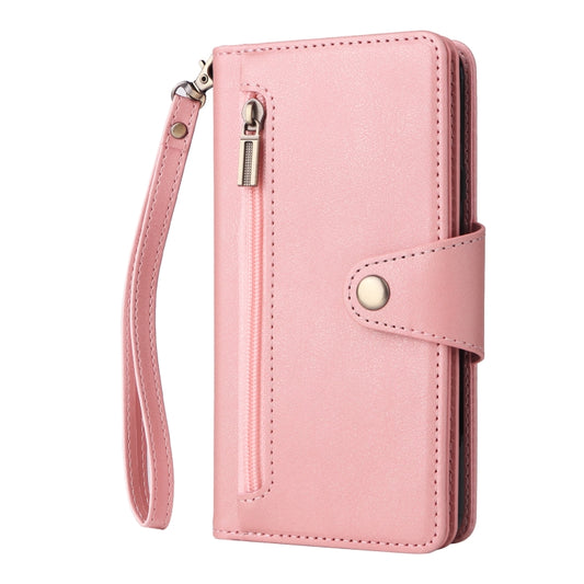 For Google Pixel 4A 4G Rivet Buckle 9 Cards Three Fold Leather Phone Case(Rose Gold) by buy2fix