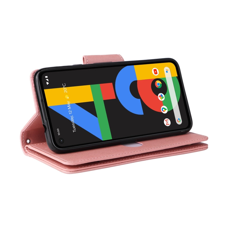 For Google Pixel 4A 4G Rivet Buckle 9 Cards Three Fold Leather Phone Case(Rose Gold) by buy2fix
