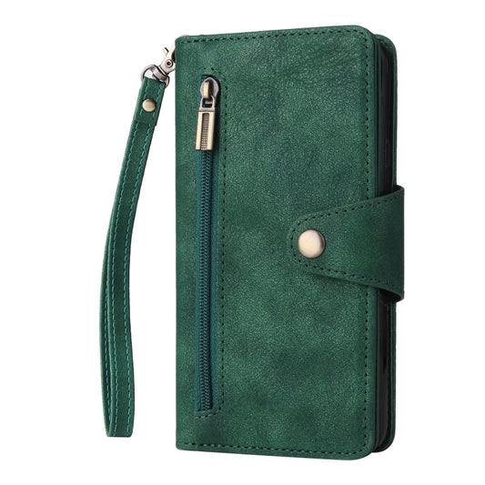 For Google Pixel 4A 4G Rivet Buckle 9 Cards Three Fold Leather Phone Case(Green) by buy2fix