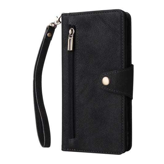 For Google Pixel 4A 5G Rivet Buckle 9 Cards Three Fold Leather Phone Case(Black) by buy2fix