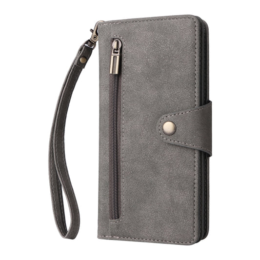 For Google Pixel 4A 5G Rivet Buckle 9 Cards Three Fold Leather Phone Case(Grey) by buy2fix