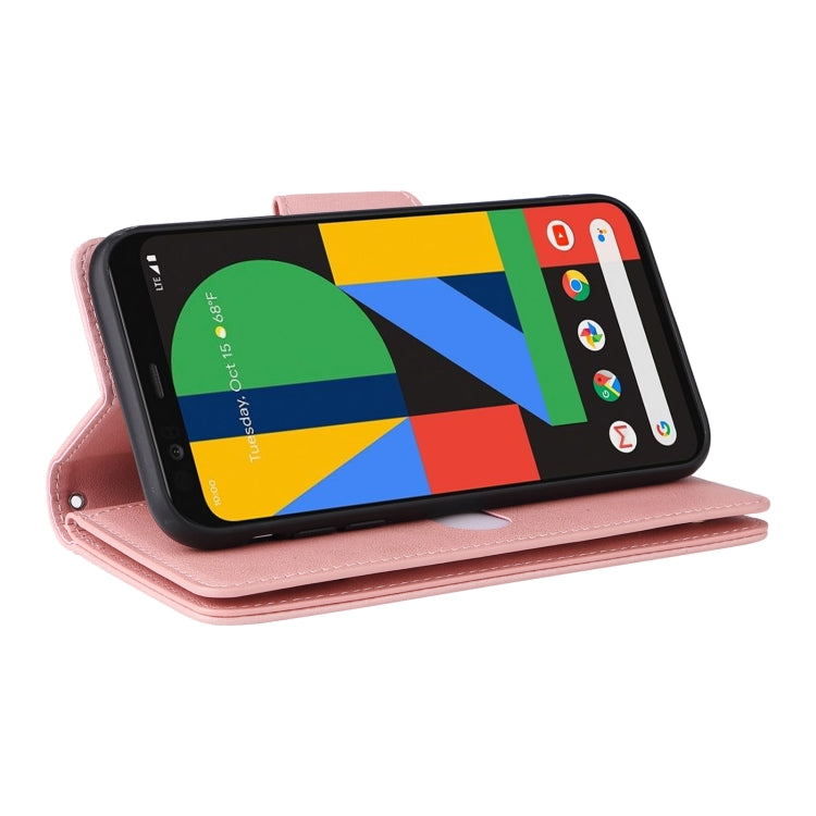 For Google Pixel 4 XL Rivet Buckle 9 Cards Three Fold Leather Phone Case(Rose Gold) by buy2fix