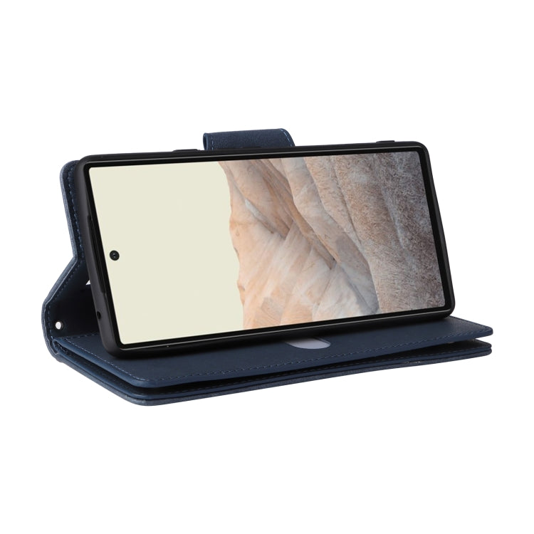 For Google Pixel 6 Rivet Buckle 9 Cards Three Fold Leather Phone Case(Blue) by buy2fix