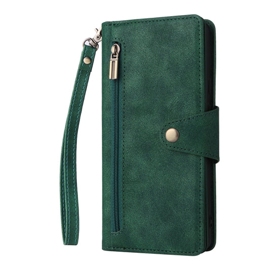 For Google Pixel 6 Rivet Buckle 9 Cards Three Fold Leather Phone Case(Green) by buy2fix