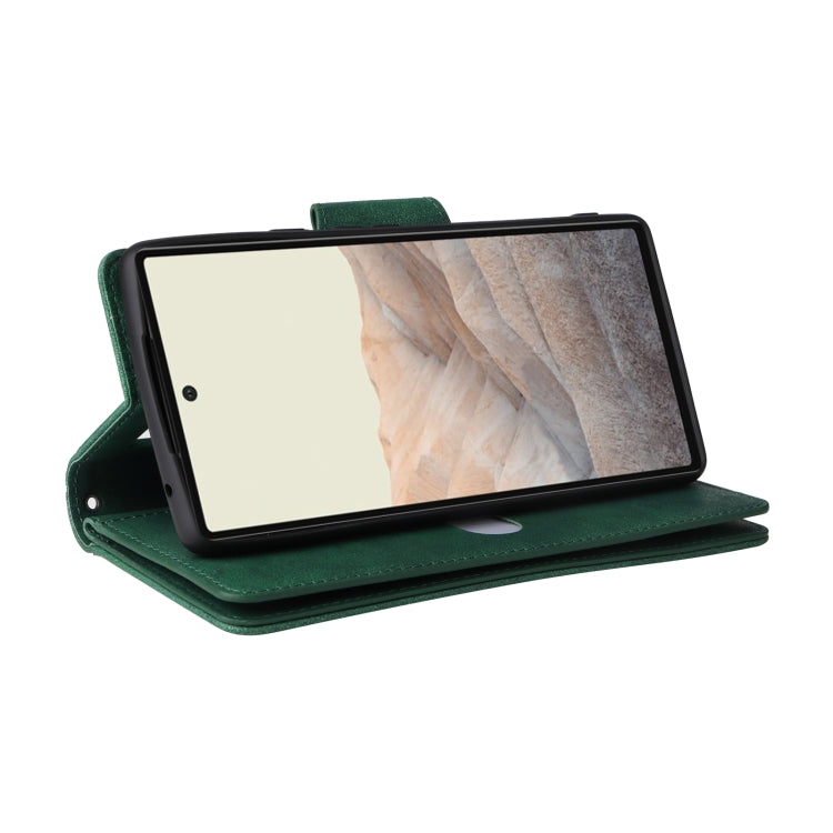 For Google Pixel 6 Rivet Buckle 9 Cards Three Fold Leather Phone Case(Green) by buy2fix