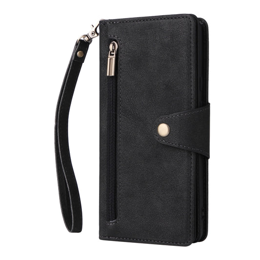 For Google Pixel 6 Pro Rivet Buckle 9 Cards Three Fold Leather Phone Case(Black) by buy2fix