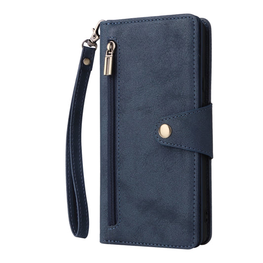 For Google Pixel 6 Pro Rivet Buckle 9 Cards Three Fold Leather Phone Case(Blue) by buy2fix