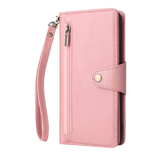 For Google Pixel 6 Pro Rivet Buckle 9 Cards Three Fold Leather Phone Case(Rose Gold) by buy2fix