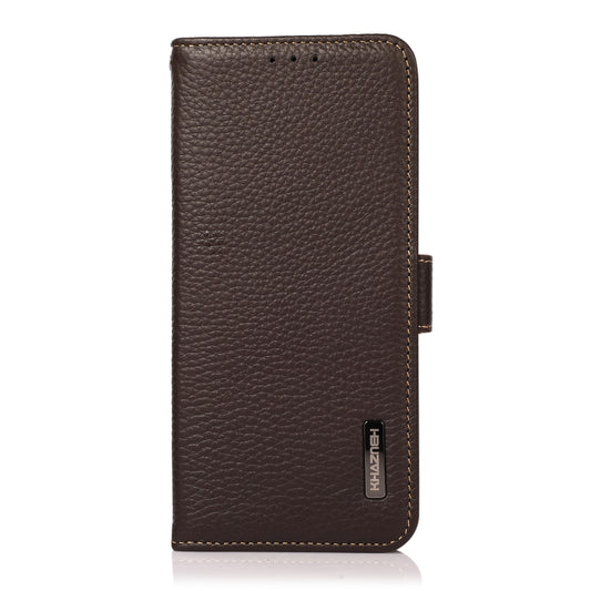 For Sony Xperia Ace III KHAZNEH Side-Magnetic Litchi Genuine Leather RFID Phone Case(Brown) - Sony Cases by buy2fix | Online Shopping UK | buy2fix