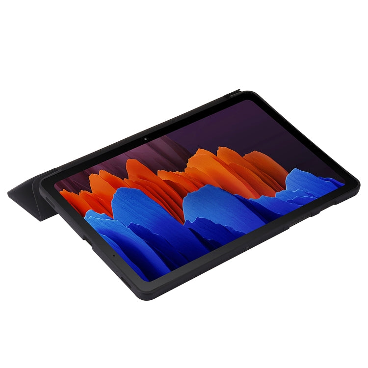 For Samsung Galaxy Tab S8 / S7 3-Fold Holder Silicone Leather Tablet Case(Black) by buy2fix