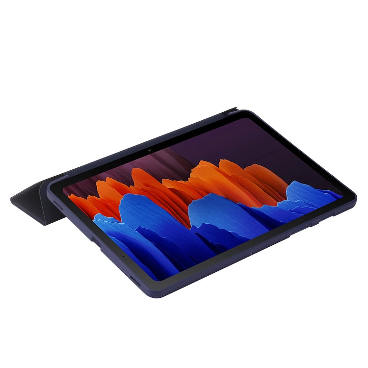 For Samsung Galaxy Tab S8+ / S7+ 3-Fold Holder Silicone Leather Tablet Case(Dark Blue) by buy2fix