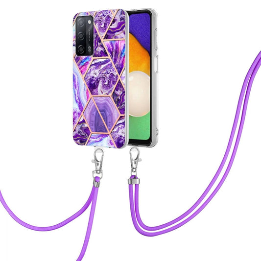For OPPO A53s 5G / A55 5G / A54 4G / A16 Electroplating Splicing Marble TPU Phone Case with Lanyard(Dark Purple) by buy2fix