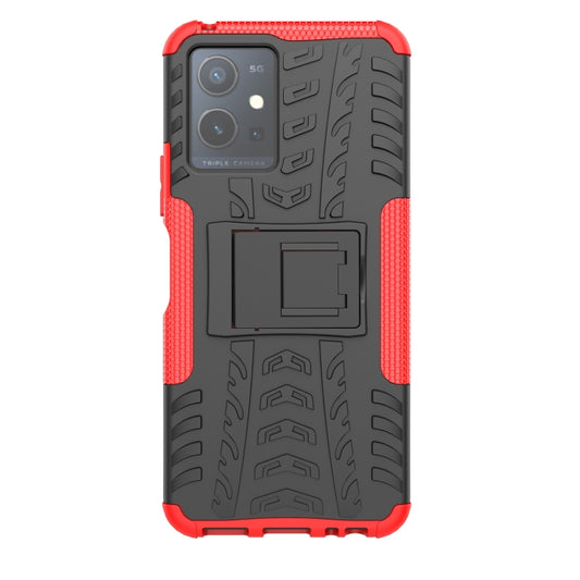 For vivo Y75 / Y55 / T1 5G Tire Texture TPU + PC Phone Case with Holder(Red) by buy2fix