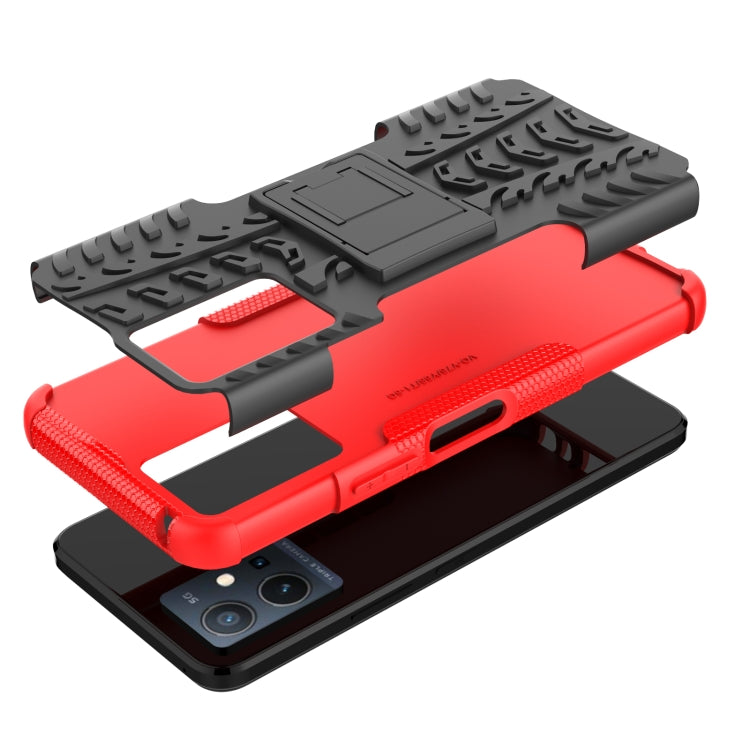 For vivo Y75 / Y55 / T1 5G Tire Texture TPU + PC Phone Case with Holder(Red) by buy2fix
