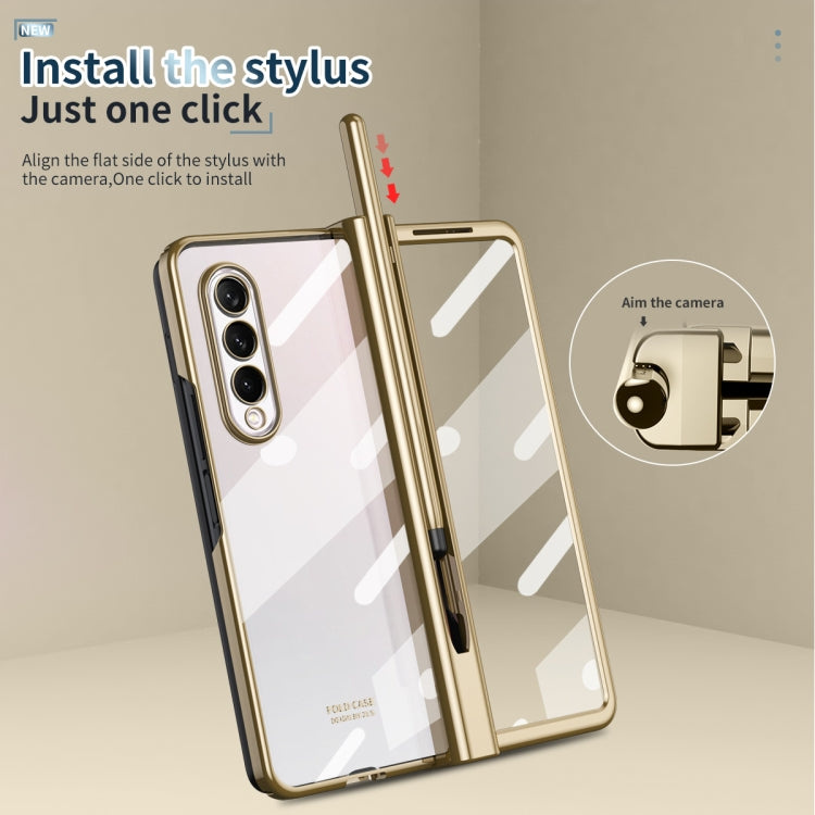 For Samsung Galaxy Z Fold3 5G 360 Full Body Electroplating Hinge Phone Case with Stylus(Gold) - Galaxy Phone Cases by buy2fix | Online Shopping UK | buy2fix