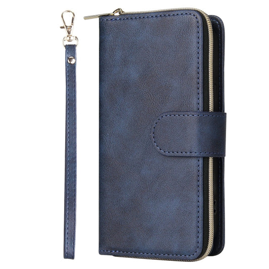 For iPhone 13 mini 9 Card Slots Zipper Wallet Bag Leather Phone Case (Blue) - iPhone 13 mini Cases by buy2fix | Online Shopping UK | buy2fix