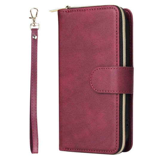 For iPhone 13 mini 9 Card Slots Zipper Wallet Bag Leather Phone Case (Wine Red) - iPhone 13 mini Cases by buy2fix | Online Shopping UK | buy2fix