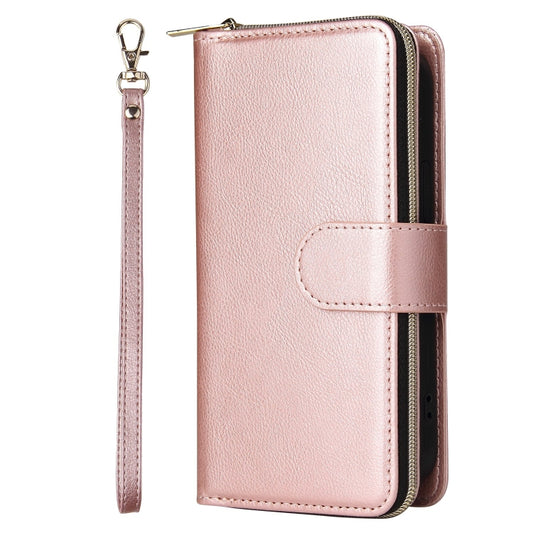 For iPhone 13 9 Card Slots Zipper Wallet Bag Leather Phone Case(Rose Gold) - iPhone 13 Cases by buy2fix | Online Shopping UK | buy2fix