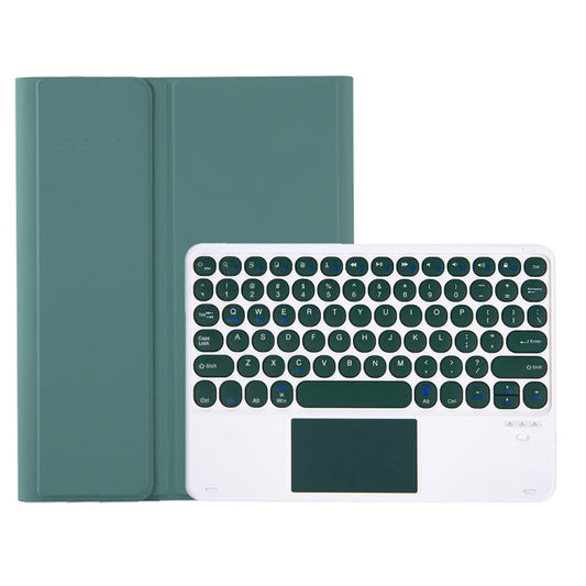YA08B-A Candy Color Skin Feel Texture Round Keycap Bluetooth Keyboard Leather Case with Touchpad For Samsung Galaxy Tab A8 10.5 2021 SM-X200 / SM-X205(Dark Green) by buy2fix