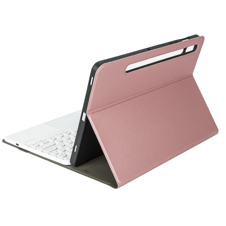 YA610B-A Lambskin Texture Voltage Round Keycap Bluetooth Keyboard Leather Case with Touchpad For Samsung Galaxy Tab S6 Lite 10.4 inch SM-P610 / SM-P615(Rose Gold) by buy2fix