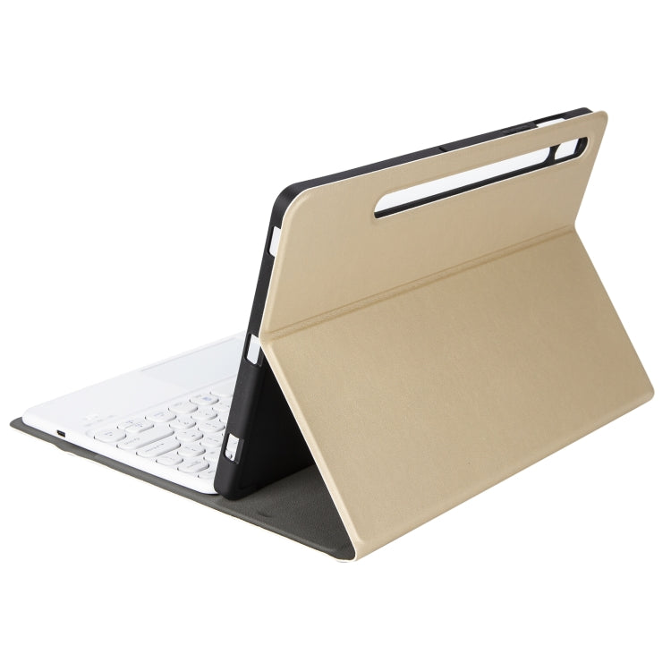 YA700B-A Lambskin Texture Voltage Round Keycap Bluetooth Keyboard Leather Case with Touchpad For Samsung Galaxy Tab S8 11 inch SM-X700 / SM-X706 & S7 11 inch SM-X700 / SM-T875(Gold) by buy2fix