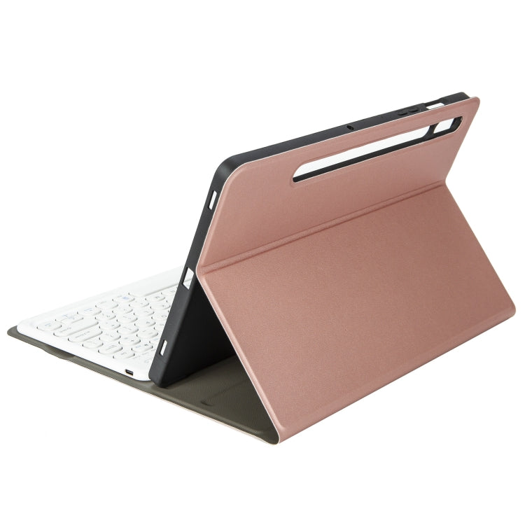 YA08B Lambskin Texture Voltage Round Keycap Bluetooth Keyboard Leather Case For Samsung Galaxy Tab A8 10.5 2021 SM-X200 / SM-X205(Rose Gold) by buy2fix