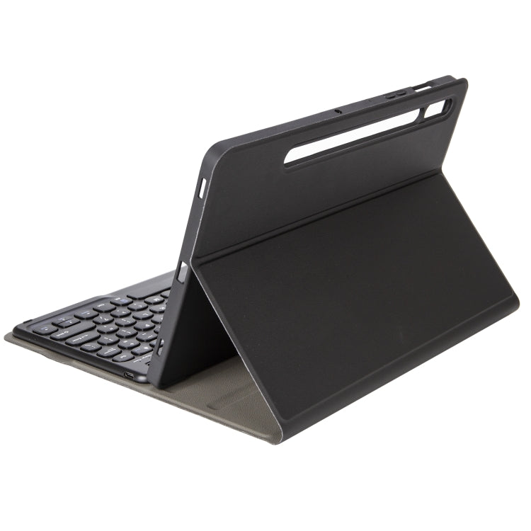 YA700B Lambskin Texture Voltage Round Keycap Bluetooth Keyboard Leather Case For Samsung Galaxy Tab S8 11 inch SM-X700 / SM-X706 & S7 11 inch SM-X700 / SM-T875(Black) - For Samsung by buy2fix | Online Shopping UK | buy2fix